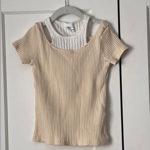 Zara girls Ribbed Tan and White Women's Top